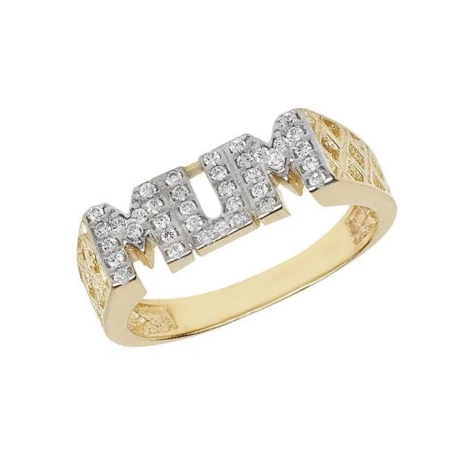 Fashion Rings with Initial Charms in Silver - Plated Metal for a Custom Accessory9ct Yellow Gold Ladies Basket Sides Mum Zirconia Ring RN237CZ