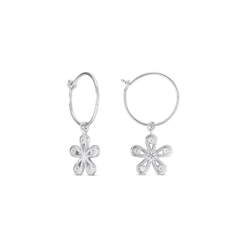 Personalized hoop earringsUnity Flower Silver Hoops w. Zirconia