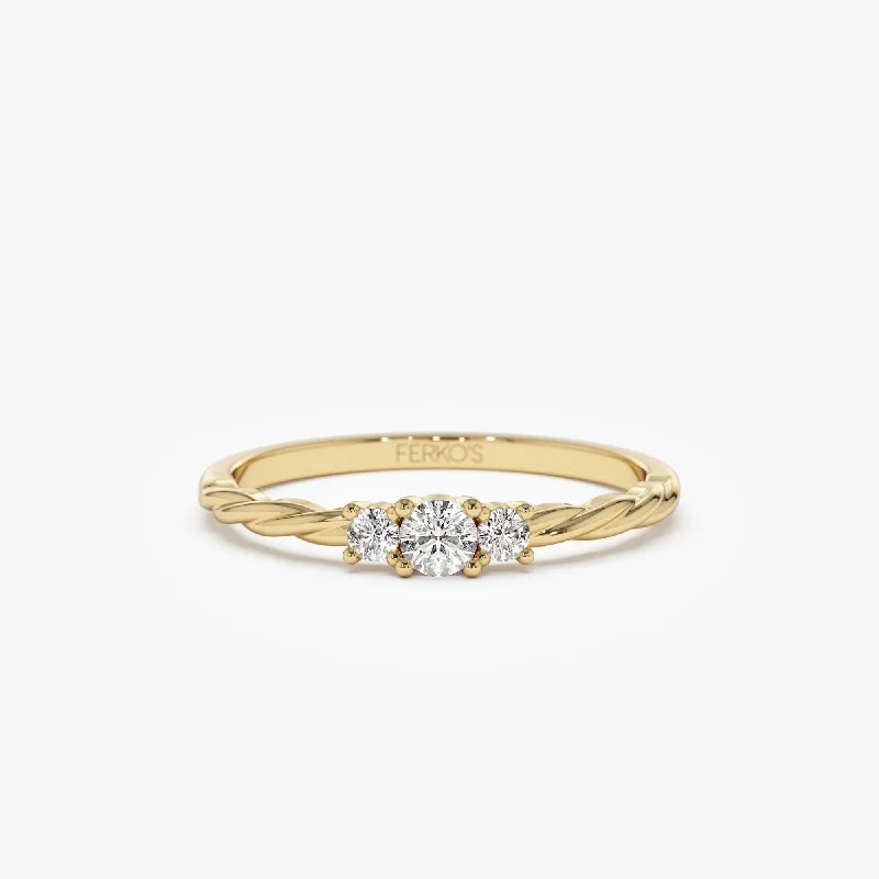 Channel - Set Women's Diamond Rings with Diamonds Securely Held in a Metal Groove for Durability14k Gold Three Stone Dainty Diamond Twisted Ring