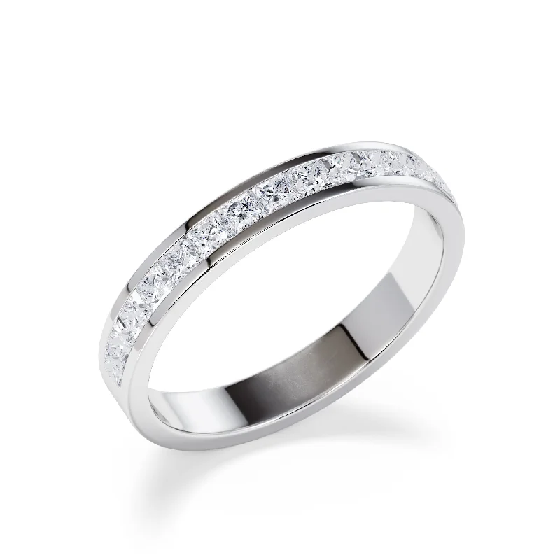 Round - cut diamond engagement ring with a twisted band design in 14K white gold3mm Channel Set Princess Diamond Wedding Ring