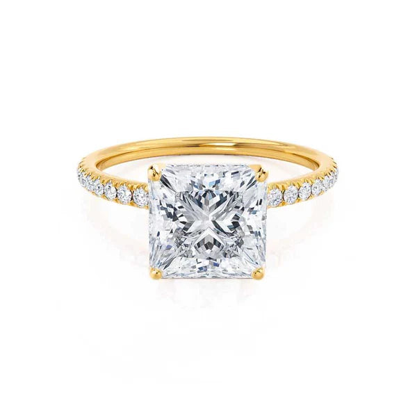 Pink diamond engagement ring in a rose - gold band with white - gold accentsMACY - Princess Lab Diamond 18k Yellow Gold Petite Solitaire