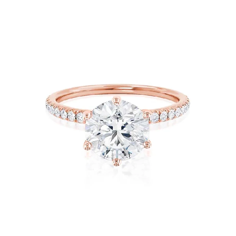 Emerald and diamond engagement ring in a vintage - inspired platinum bandLILLIE LUXE - Round Lab Diamond & Diamond 18k Rose Gold Shoulder Set Ring