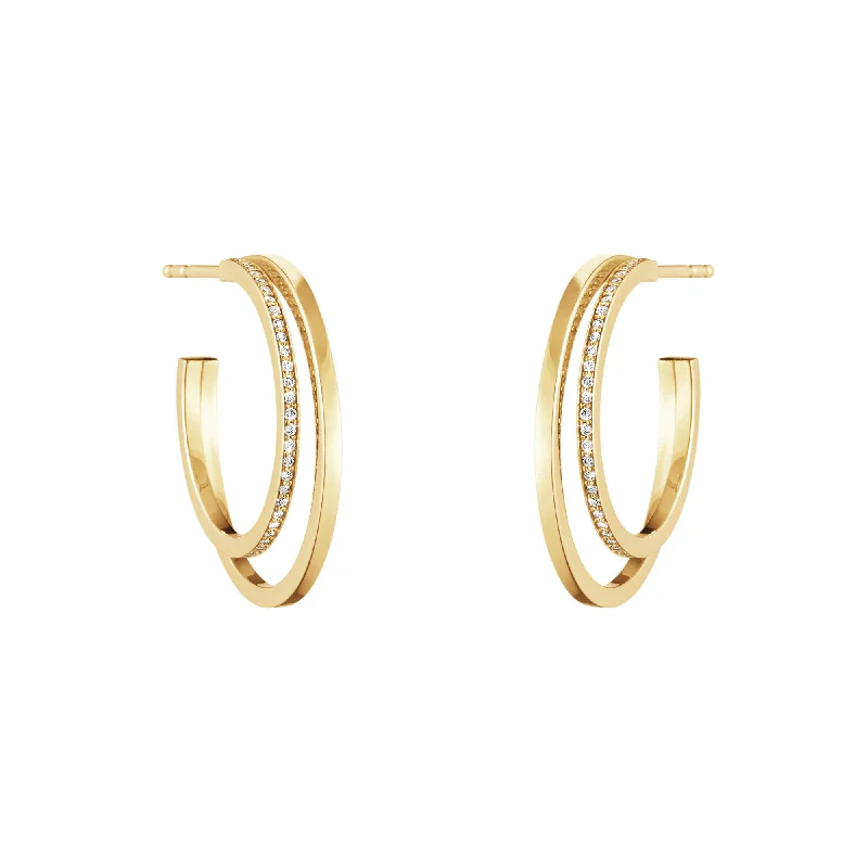 Hypoallergenic hoop earringsHalo 18K Gold Hoops w. Diamonds 0.30 ct