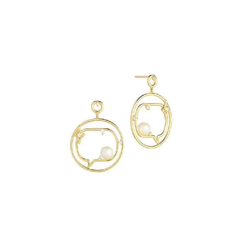 Hypoallergenic hoop earringsCosmo Spaceman 18K Gold Plated Hoops w. Zirconia & Pearl