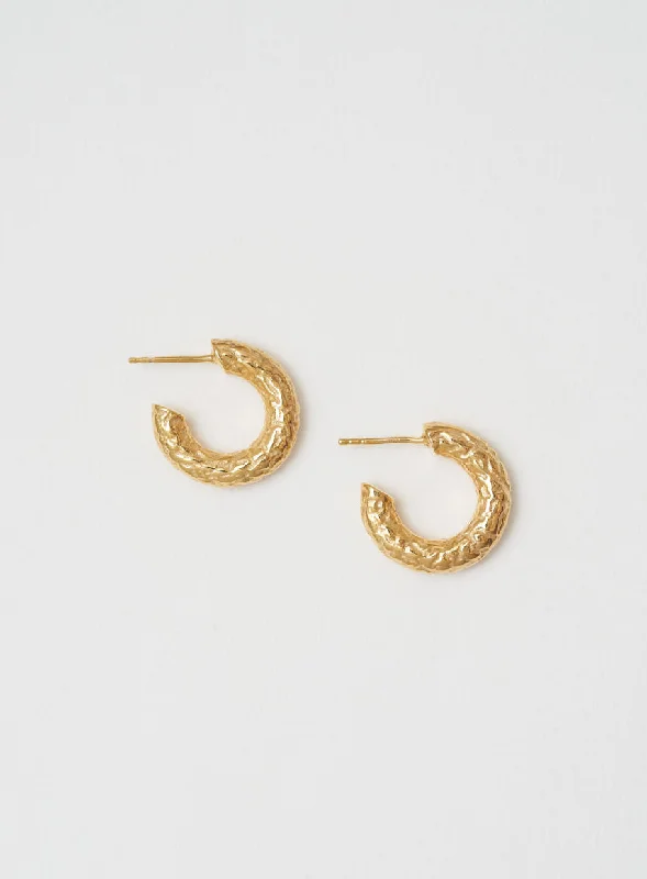 Sterling silver hoop earringsSmall Strucutured 14K Gold Plated Hoops