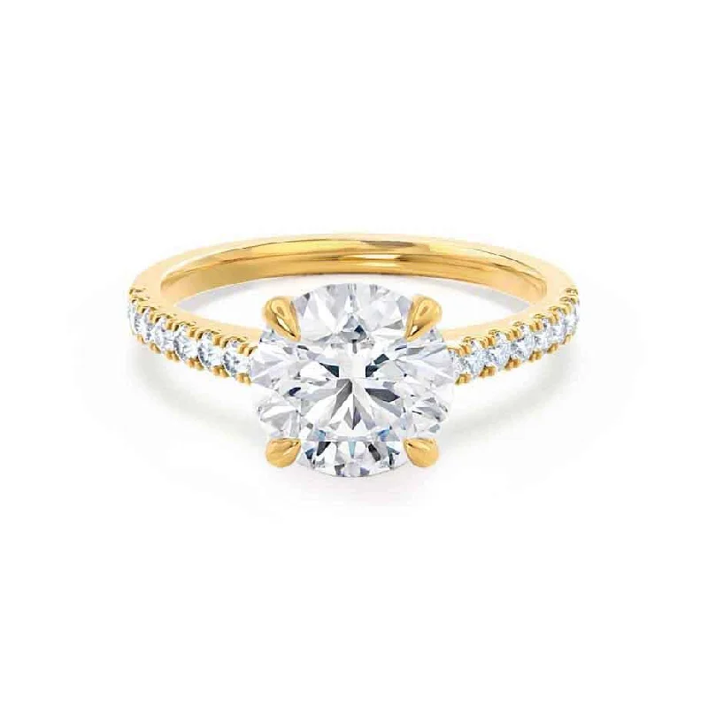 Asscher - cut diamond engagement ring with a pavé - set eternity band in platinumVIOLA - Round Moissanite & Diamond 18k Yellow Gold Shoulder Set Ring