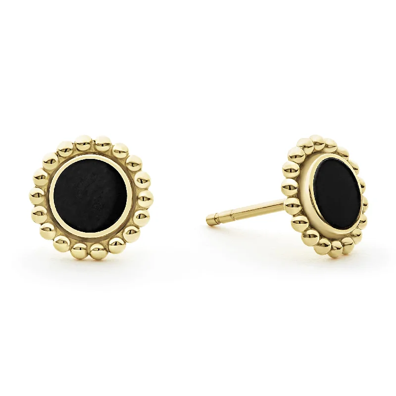 Rhinestone - Embellished Crown - Shaped Stud Earrings for a Princess - Inspired LookCovet Round Onyx Stud Earrings