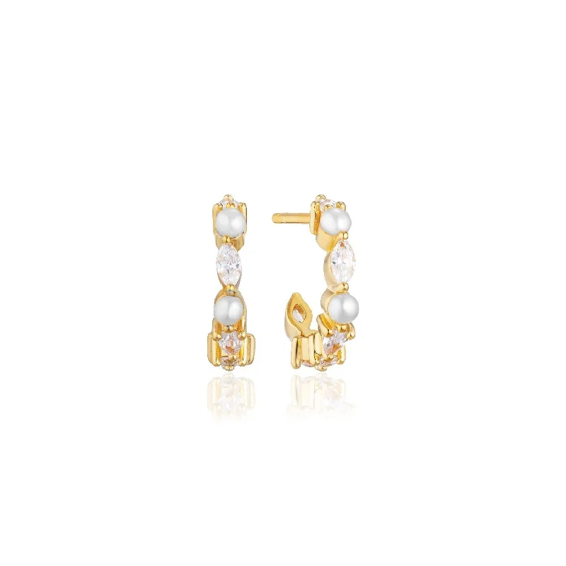 Statement hoop earringsAdria Creolo Piccolo Gold Plated Hoops w. White Zirconias & Pearls