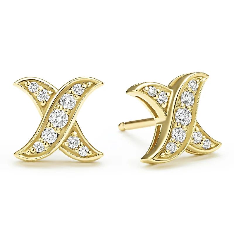 Vintage - Inspired Filigree - Worked Stud Earrings in Gold - Tone for an Antique AestheticEmbrace 18K Gold X Diamond Stud Earrings