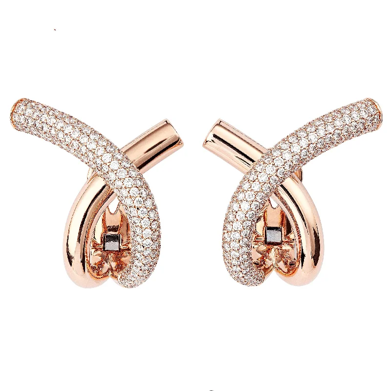 Lightweight hoop earringsCross Loop Big Half Pavé 18K Rosegold Hoops w. Diamonds