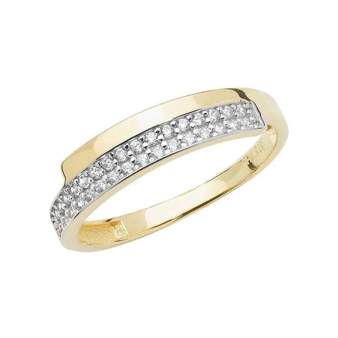 Open - Band Fashion Rings in Sterling Silver with Gemstone Inlays9ct Yellow Gold Ladies Zirconia Ring RN909