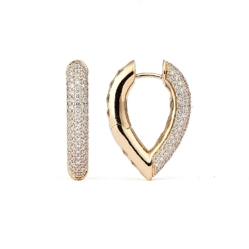 Hypoallergenic hoop earringsDrop Link Medium Pavé (25 mm) 18K Gold Hoops w. Diamonds