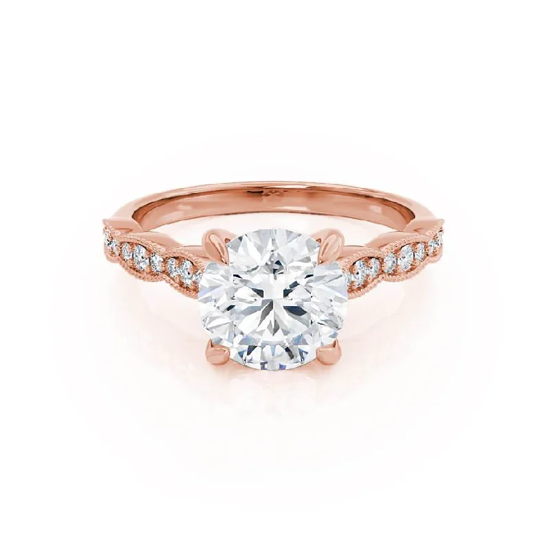 Heart - shaped diamond engagement ring with a hidden halo in 14K rose goldHONOR - Round Moissanite 18k Rose Gold Shoulder Set Ring