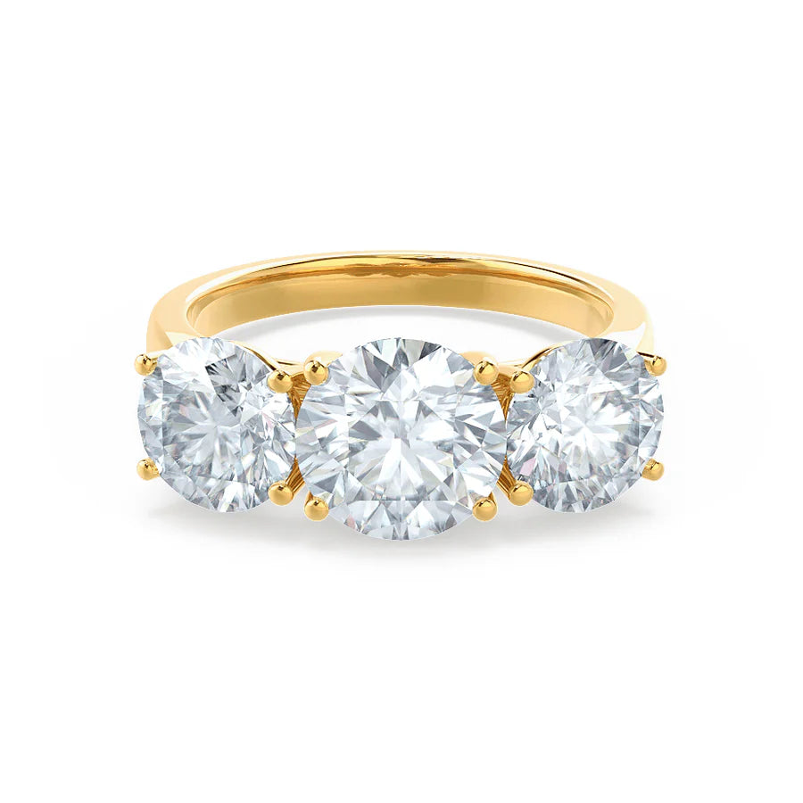 Solitaire diamond engagement ring with a platinum setting for a classic and elegant lookLeanora - Round Lab Diamond 18k Yellow Gold Trilogy Ring