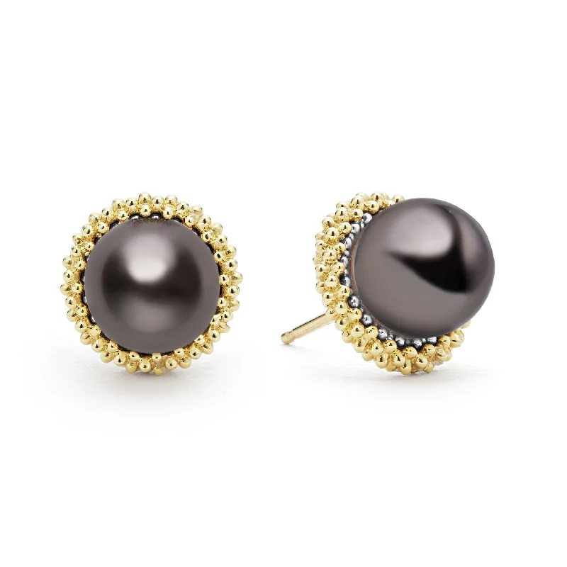 Leather - Inlaid Stud Earrings in Brown for a Rustic and Unique DesignLuna 18K Gold Tahitian Black Pearl Stud Earrings