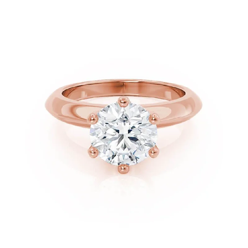 Pink diamond engagement ring in a rose - gold band with white - gold accentsSERENA - Round Lab Diamond 18k Rose Gold Solitaire