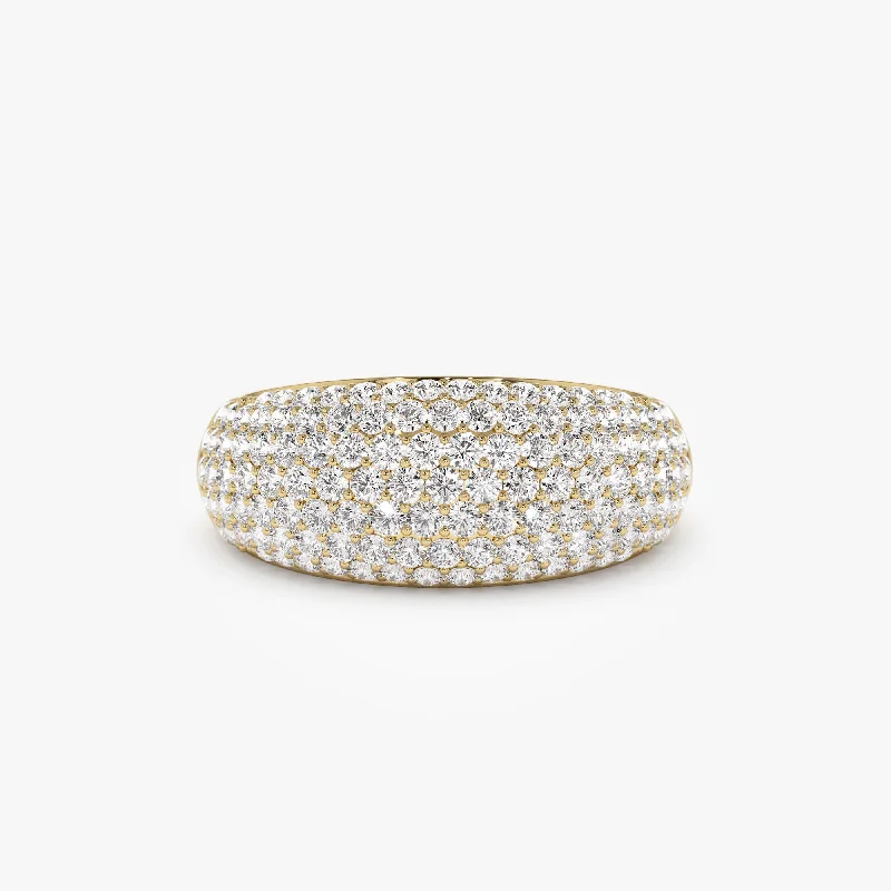 Halo - Style Women's Diamond Rings with a Center Diamond Surrounded by Smaller Diamonds in 18K Gold14k Chunky Dome Pave Setting Statement Diamond Ring