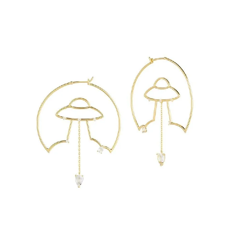 Oval hoop earringsCosmo Spaceship 18K Gold Plated Hoops w. Zirconia