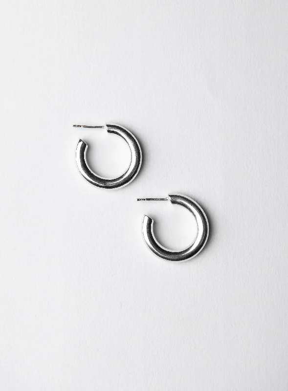 Chunky hoop earringsMedium Shiny Silver Hoops