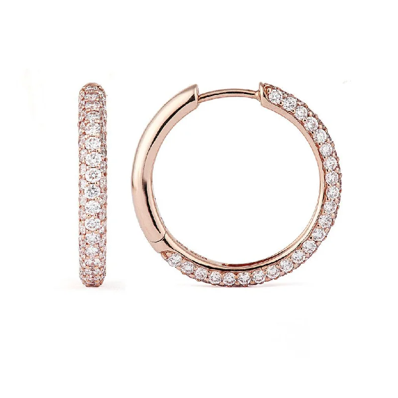 Sterling silver hoop earringsClassic Pavé 21 mm 18K Rosegold Hoops w. Diamonds