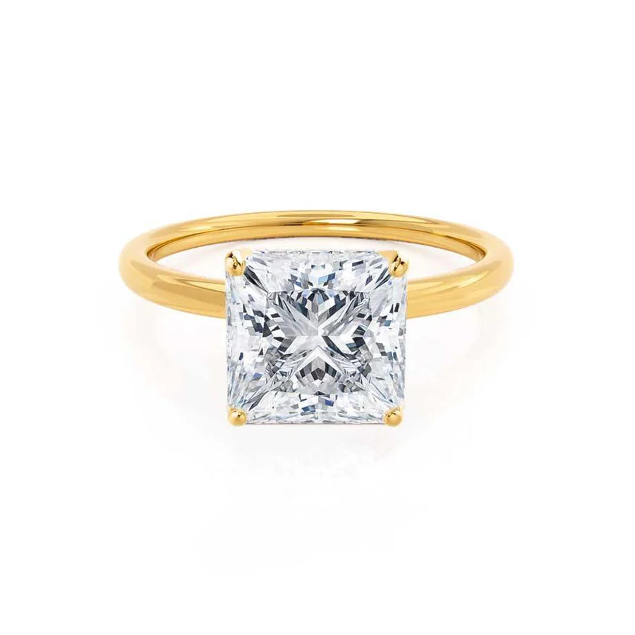 Cushion - cut diamond engagement ring with a halo of moissanite in a silver - plated bandLULU - Princess Lab Diamond 18k Yellow Gold Petite Solitaire