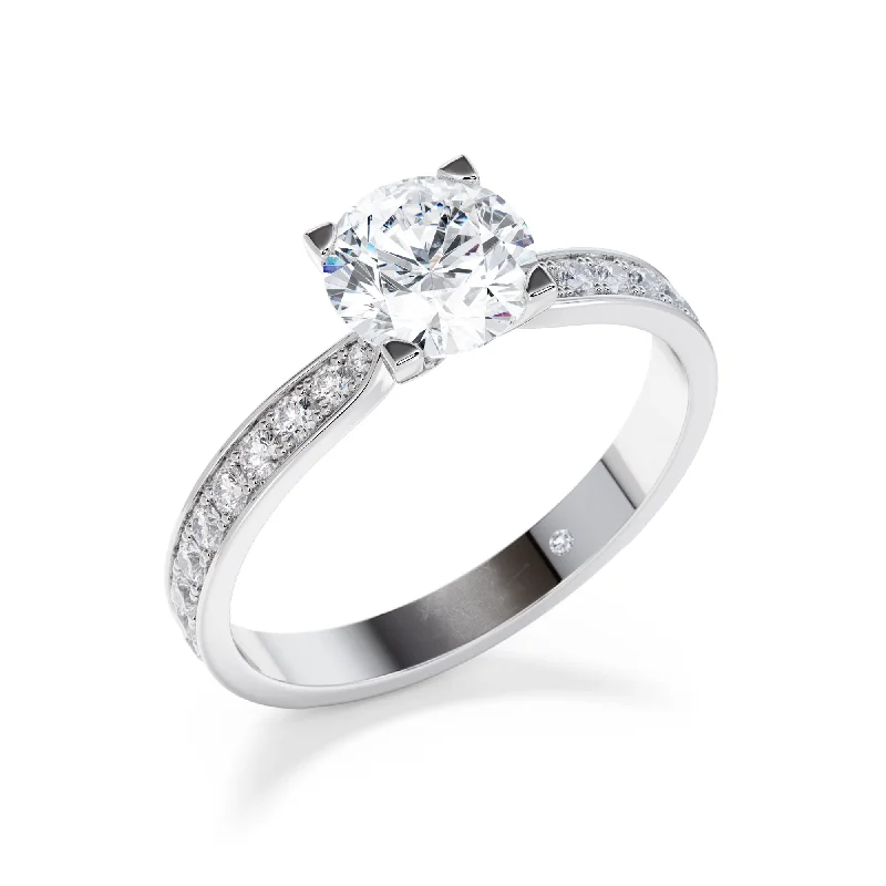 Pear - shaped diamond engagement ring with side baguette diamonds in 18K goldBurlington (Grain)