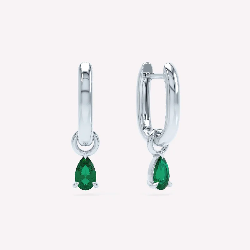 Diamond hoop earringsAllday Polished 14K Whitegold Hoops w. Emerald Drop