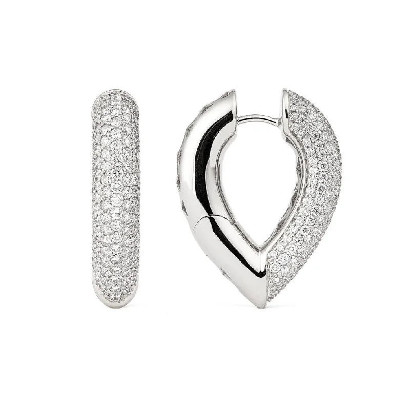 Statement hoop earringsDrop Link Big Pavé (28 mm) 18K Whitegold Hoops w. Diamonds