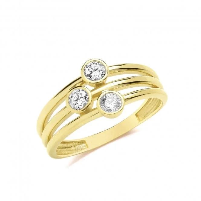 Rhinestone - Embellished Fashion Rings in Silver - Tone Metal for a Glamorous Touch9ct Yellow Gold 3-Band Rubover Zirconia Ring RN970