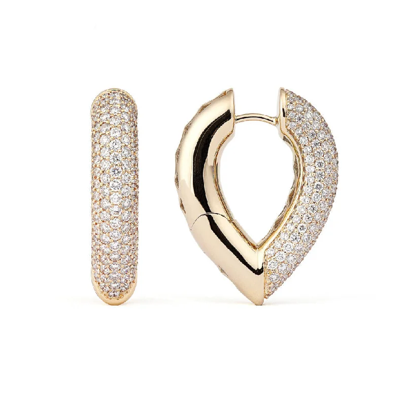 Oval hoop earringsDrop Link Big Pavé (28 mm) 18K Gold Hoops w. Diamonds