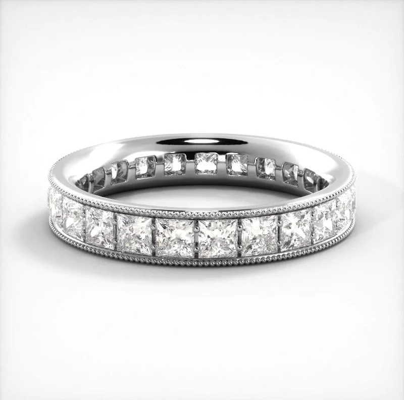 Cathedral - Style Women's Diamond Rings with a Raised Center Setting and Elaborate Metalwork2.09 ct. Princess Diamond Eternity Wedding Band