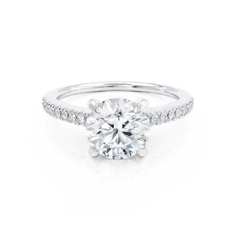 Emerald - cut diamond engagement ring set in a modern titanium bandCATALINA - Round Lab Diamond Platinum Shoulder Set Ring