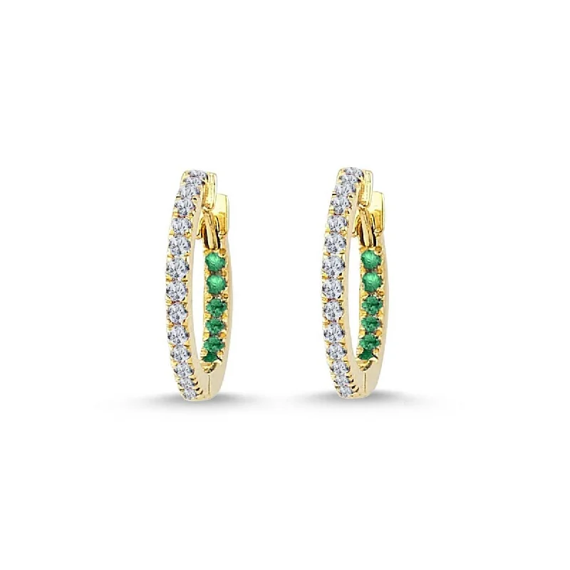 Chunky hoop earringsClaire Huggies 18K Gold Hoops w. Diamonds & Emeralds