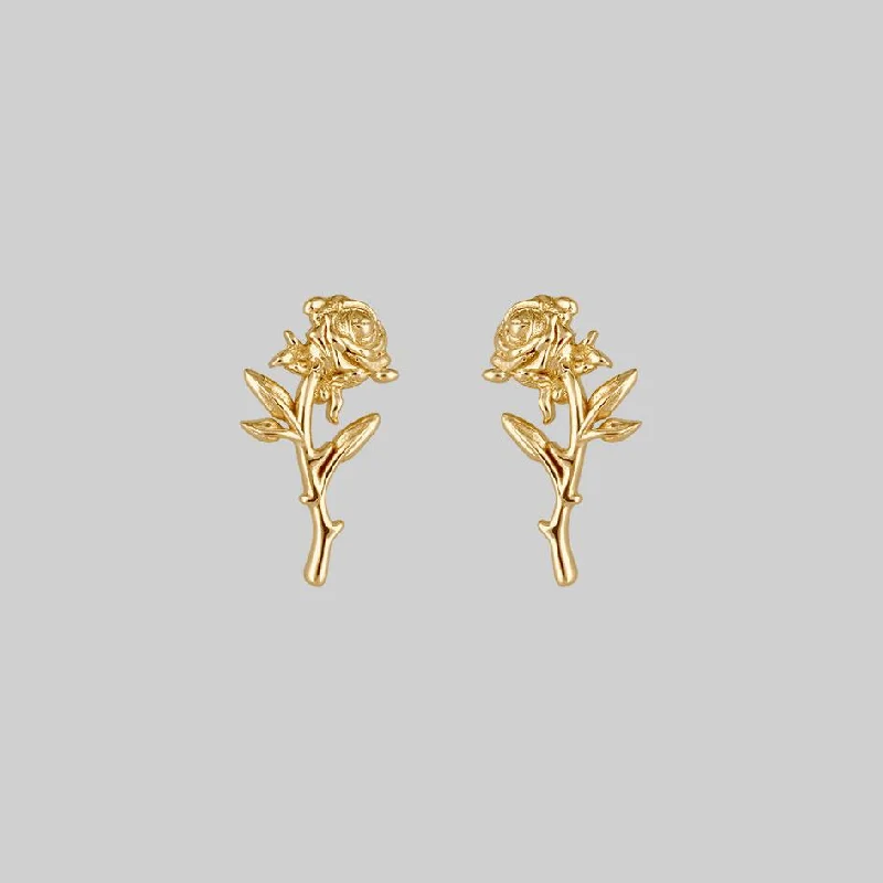 Men's Stainless Steel Skull Stud Earrings with Black Enamel for an Edgy and Rock - Inspired StyleAMOR. Rose Stem Stud Earrings - Gold