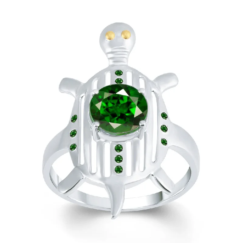 Princess - Cut Women's Diamond Rings in White Gold with a High - Clarity Diamond for a Modern LookSterling Silver 1.25ct Created Emerald and Green Diamond Turtle Ring