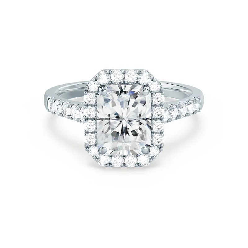 Emerald - cut diamond engagement ring set in a modern titanium bandESME - Radiant Lab Diamond Platinum Halo