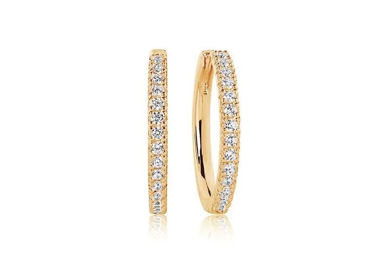 Chunky hoop earringsEllera grande Gold Plated Hoops w. White Zirconias