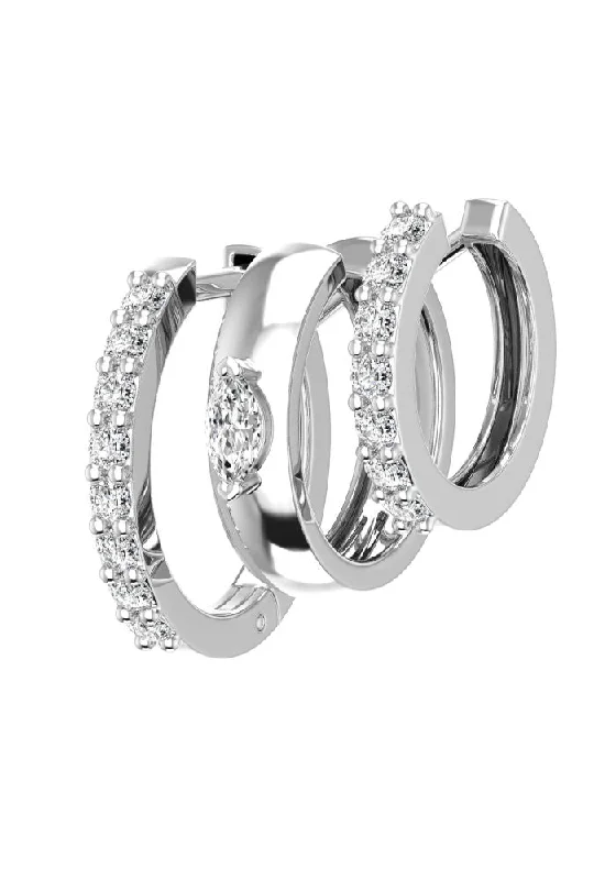 Minimalist hoop earringsTriple Marquise Line 18K Whitegold Hoops w. Lab-Grown Diamonds