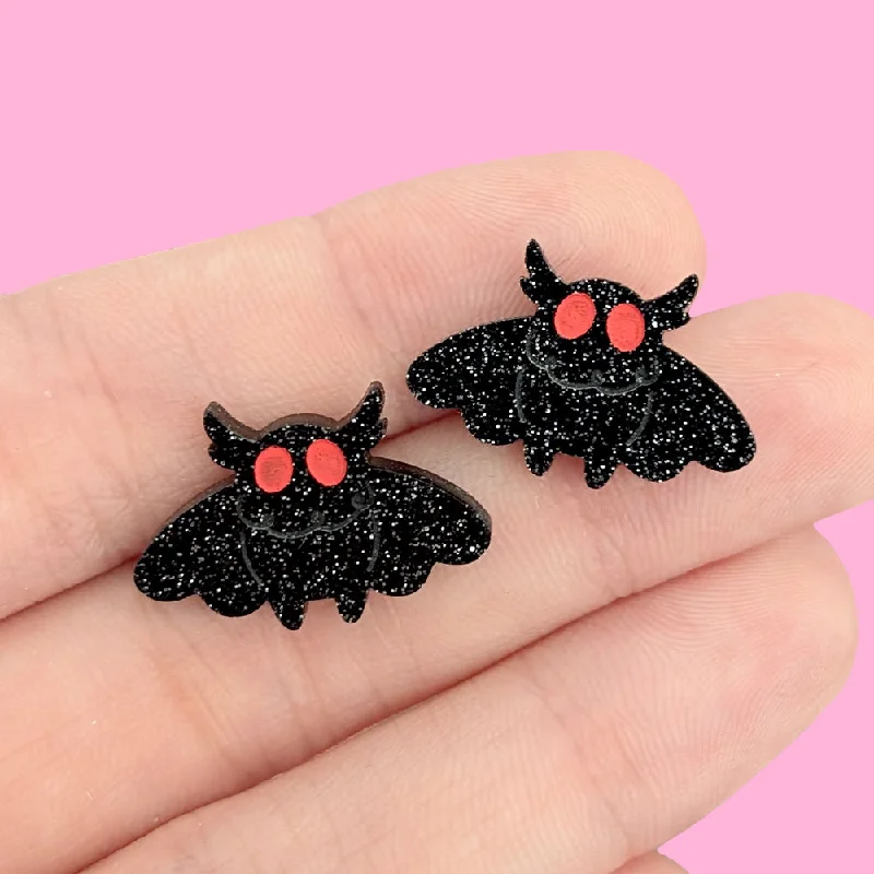 Cubic Zirconia - Encrusted Flower Stud Earrings in Pink for a Girly and Glamorous AccessoryItty Bitty Mothman (Glitter) Stud Earrings