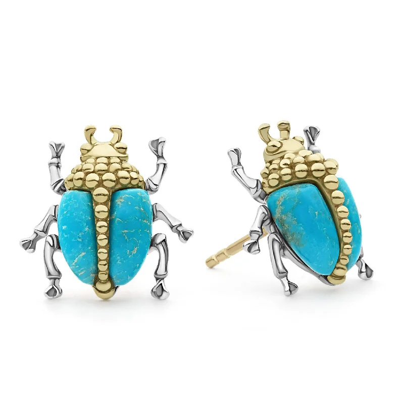 Rainbow - Colored Enameled Butterfly Stud Earrings for a Playful and Colorful StatementRare Wonders Turquoise Beetle Stud Earrings