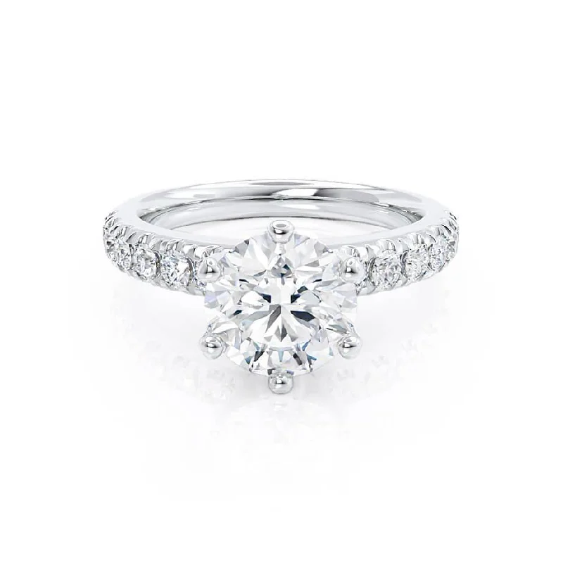 Asscher - cut diamond engagement ring with a pavé - set eternity band in platinumBELLE - Round Lab Diamond Platinum Shoulder Set Ring