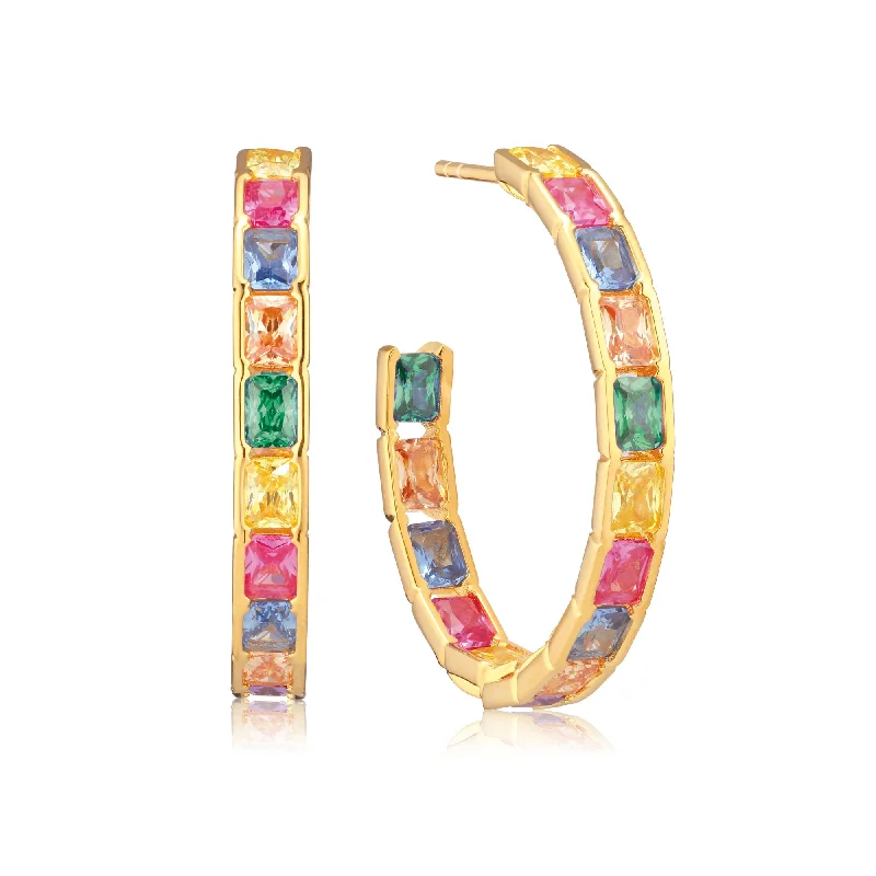 Hypoallergenic hoop earringsRoccanova Circolo Grande 18K Gold Plated Hoops w. Mixed Colored Zirconias