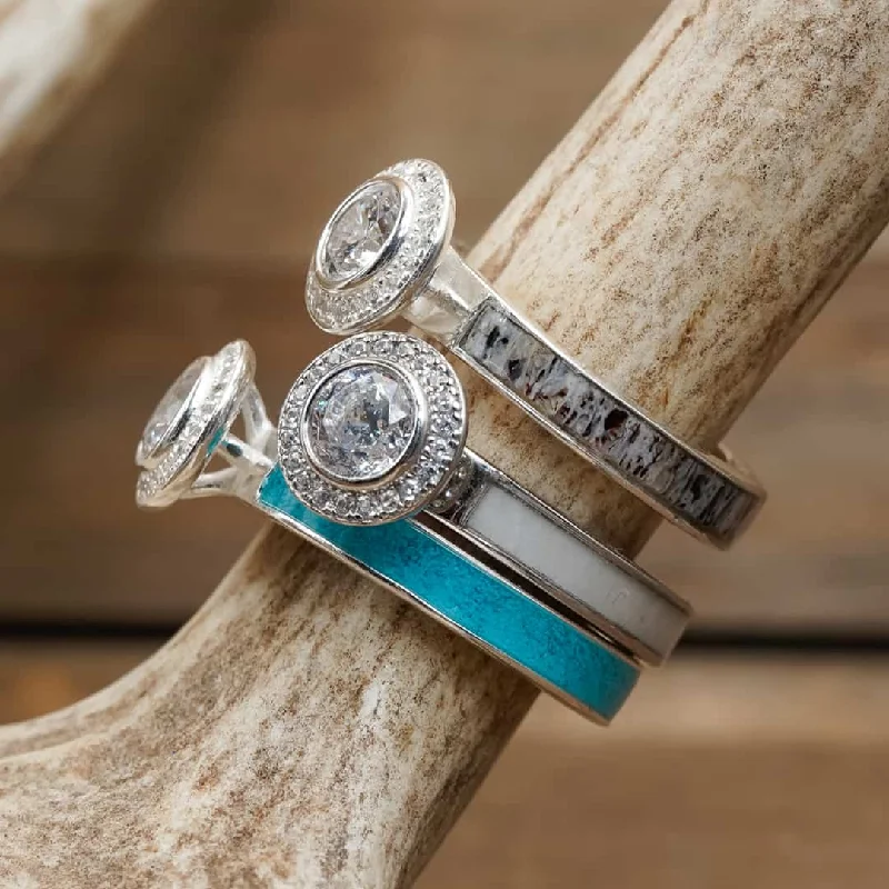 Engagement - Inspired Women's Rings with a Halo of Small DiamondsThe Grand Castle Rock