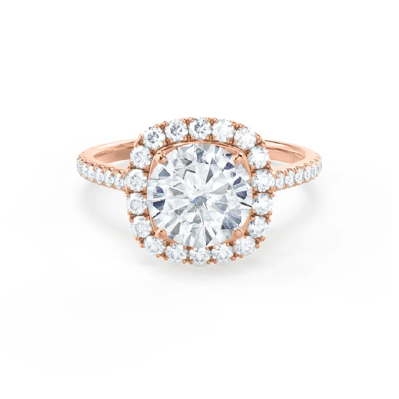 Emerald - cut diamond engagement ring set in a modern titanium bandBLUSH - Round Lab Diamond 18k Rose Gold Petite Halo Ring