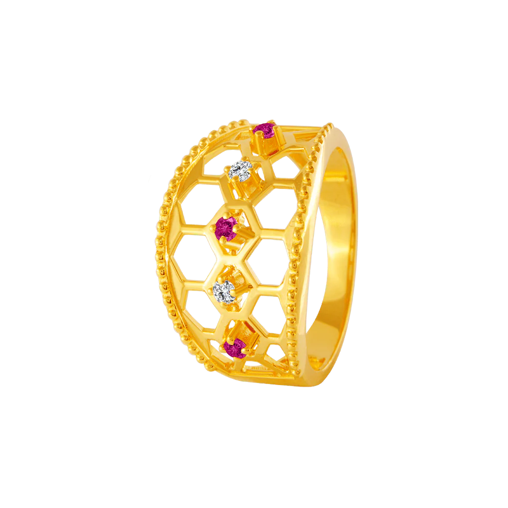 Princess - Cut Women's Diamond Rings in White Gold with a High - Clarity Diamond for a Modern Look22KT Yellow Gold, American Diamond And Ruby Ring For Women