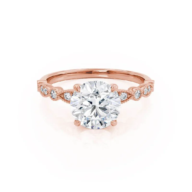 Heart - shaped diamond engagement ring with a hidden halo in 14K rose goldHOPE - Round Lab Diamond 18k Rose Gold Shoulder Set Ring