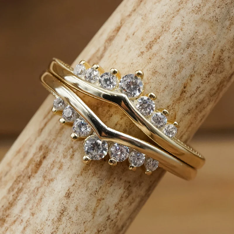 Floral - Patterned Women's Rings in 18K Yellow Gold for a Feminine LookThe Golden Wishbone Stacker Set