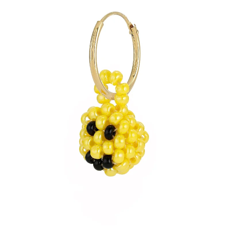 Sterling silver hoop earringsMini Smiley Earring Gold Plated, Yellow and Black Beads