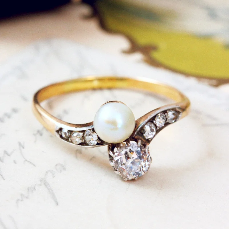 Interlocking Band Women's Rings in White Gold for a Modern DesignBeauteous Antique Pearl and Diamond Crossover Ring