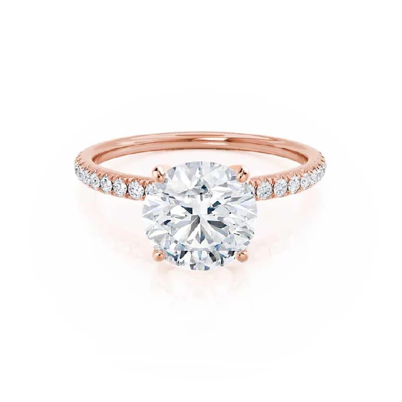 Halo diamond engagement ring in 18K white gold with a center oval - cut stoneMACY - Round Moissanite & Diamond 18k Rose Gold Petite Pavé Ring